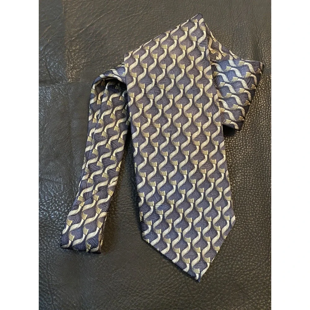 Bardelli Roma Mens Necktie Black Tan Geometric 100% Silk Made In Italy Classic